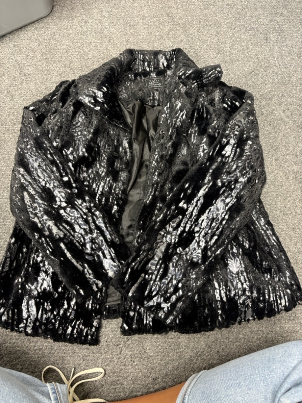 VICI Black Shimmer Faux Fur Teddy Jacket